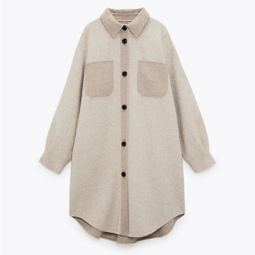 Zara Women Wool Blend Waffle Knit Overshirt Light Camel 5854/233 Size S